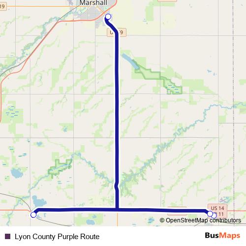 Ruta morada del condado de Lyon bus Line Map