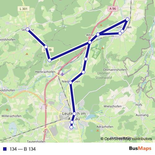 134 bus Line Map
