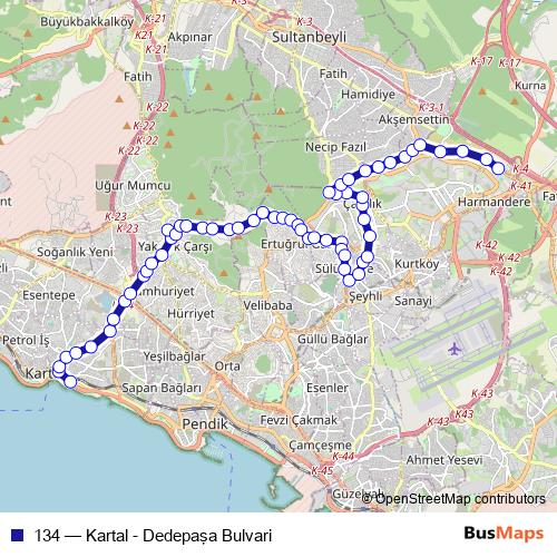 134 bus Line Map