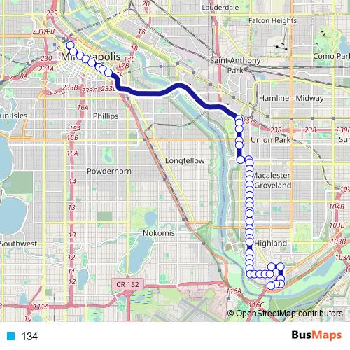 134 bus Line Map