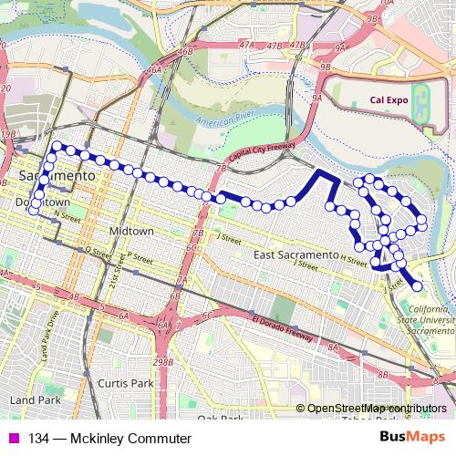 134 bus Line Map