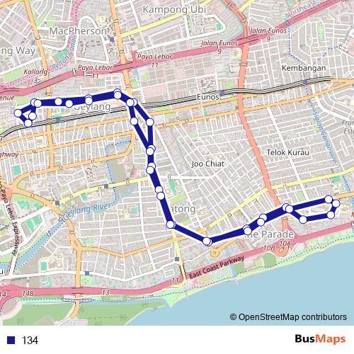 134 bus Line Map