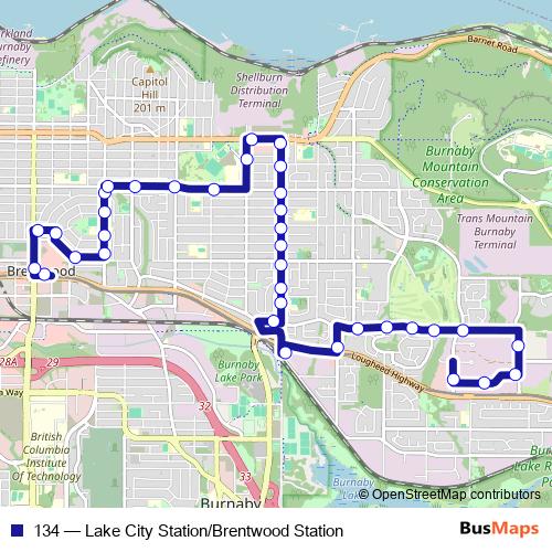 134 bus Line Map