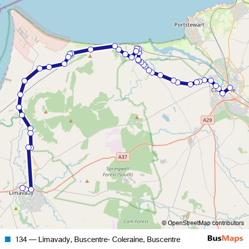 134 bus Line Map