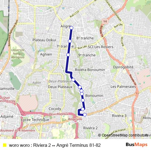 woro woro : Riviera 2 ↔ Angré Terminus 81-82 bus Line Map