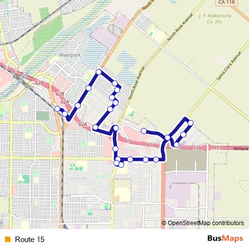 Route 15 bus Line Map