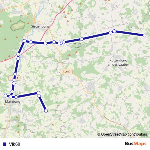 Vlk68 bus Line Map