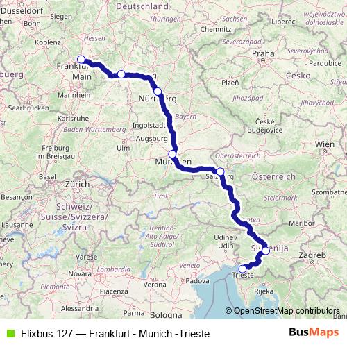 Flixbus 127 bus Line Map
