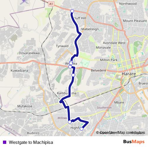 Westgate to Machipisa bus Line Map