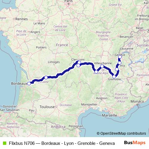 Flixbus N706 bus Line Map