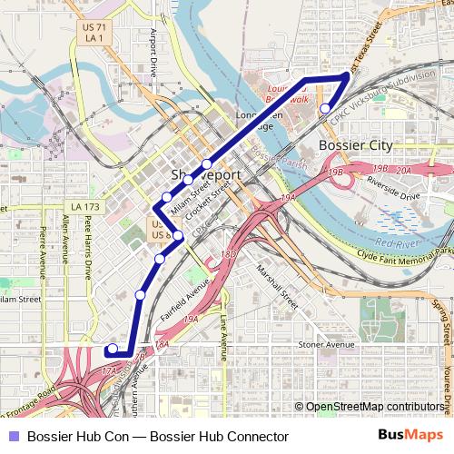 Bossier Hub Con bus Line Map