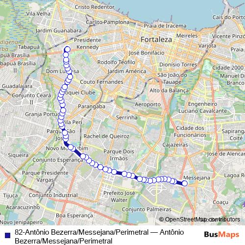 82-Antônio Bezerra/Messejana/Perimetral bus Line Map