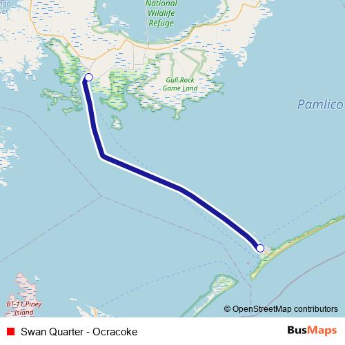 Swan Quarter - Ocracoke ferry Line Map