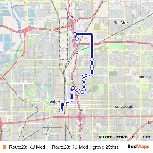 Route28: KU Med bus Line Map