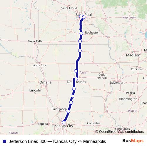 Jefferson Lines 806 bus Line Map