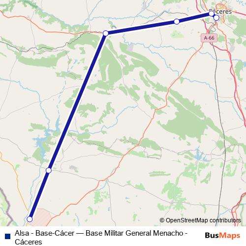Alsa - Base-Cácer bus Line Map