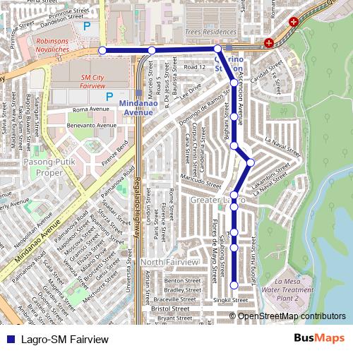 Lagro-SM Fairview bus Line Map