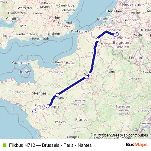 Flixbus N712 bus Line Map