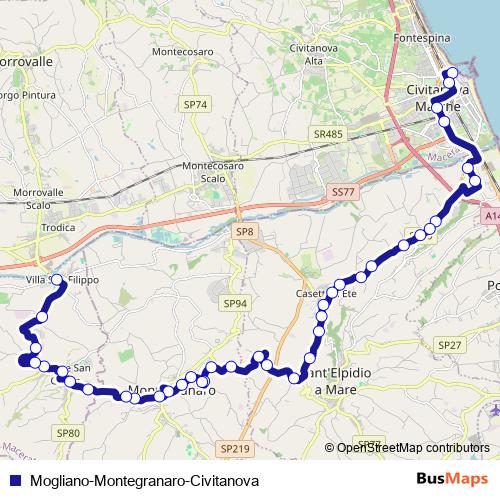 Mogliano-Montegranaro-Civitanova bus Line Map