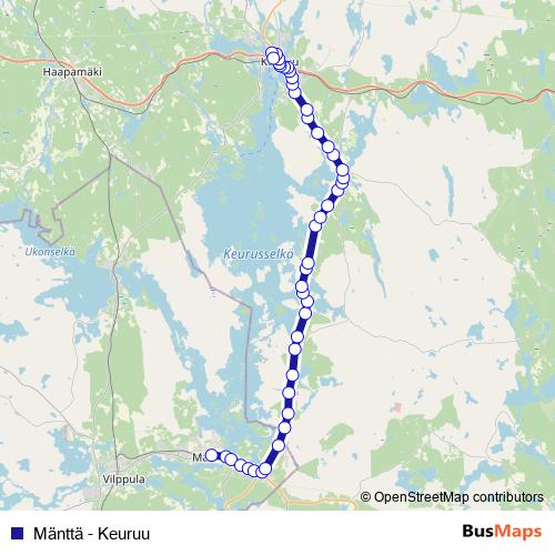 Mänttä - Keuruu bus Line Map