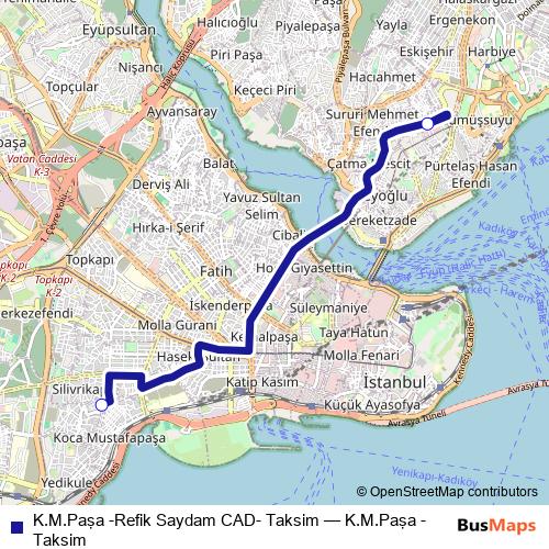 K.M.Paşa -Refik Saydam CAD- Taksim bus Line Map