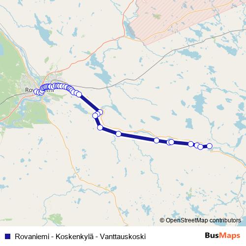 Rovaniemi - Koskenkylä - Vanttauskoski bus Line Map