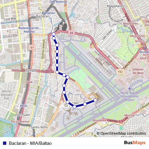 Baclaran - MIA/Baltao bus Line Map