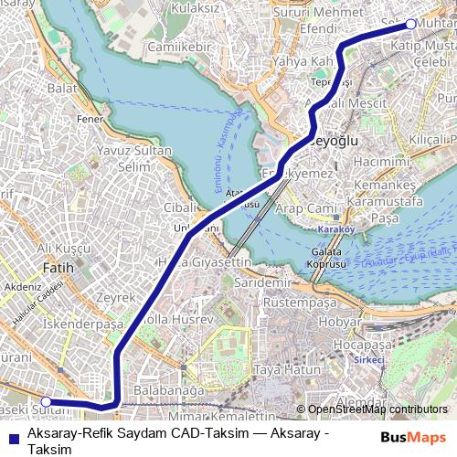 Aksaray-Refik Saydam CAD-Taksim bus Line Map