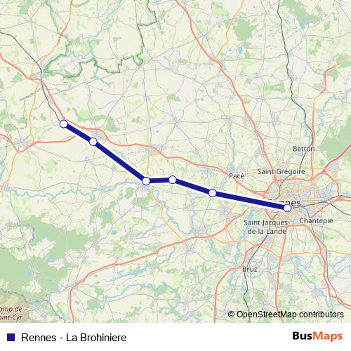 Rennes - La Brohiniere rail Line Map