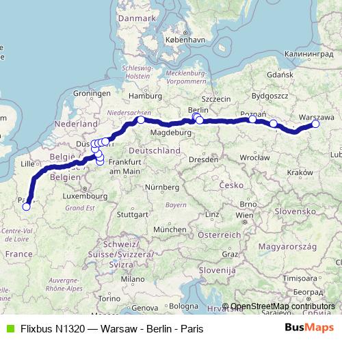 Flixbus N1320 bus Line Map