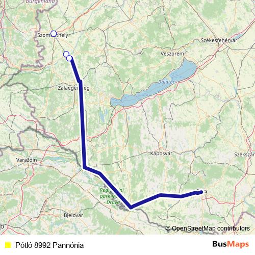 Pótló 8992 Pannónia bus Line Map