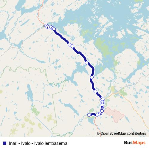 Inari - Ivalo - Ivalo lentoasema bus Line Map
