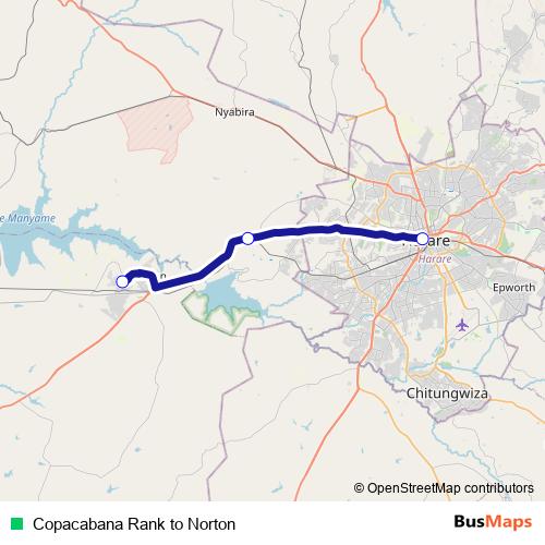 Copacabana Rank to Norton bus Line Map