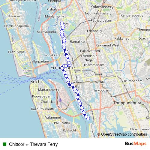 Chittoor ↔ Thevara Ferry bus Line Map