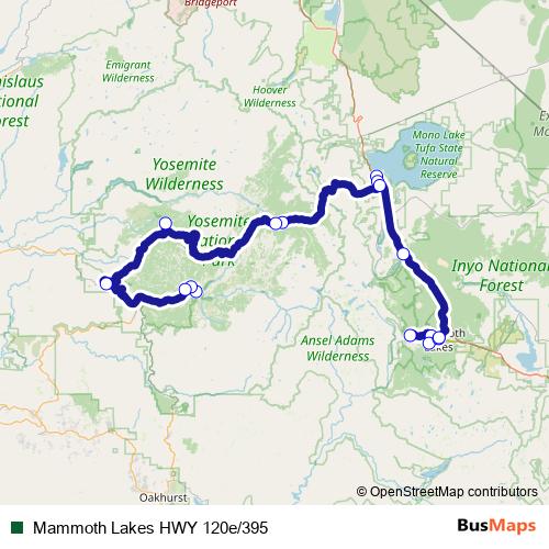 Mammoth Lakes HWY 120e/395 bus Line Map