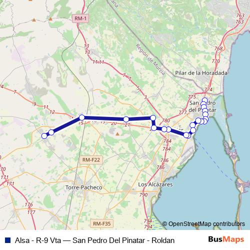 Alsa - R-9 Vta bus Line Map