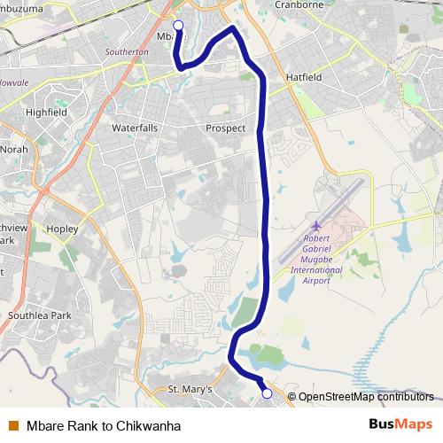 Mbare Rank to Chikwanha bus Line Map