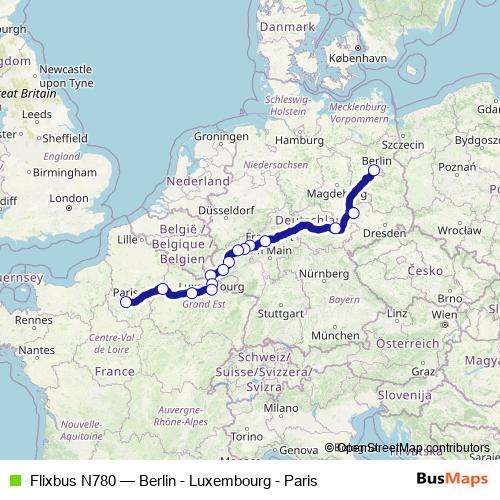 Flixbus N780 bus Line Map