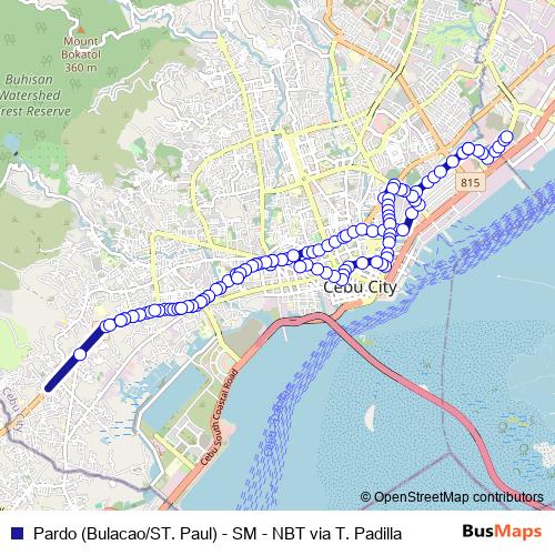 Pardo (Bulacao/ST. Paul) - SM - NBT via T. Padilla bus Line Map