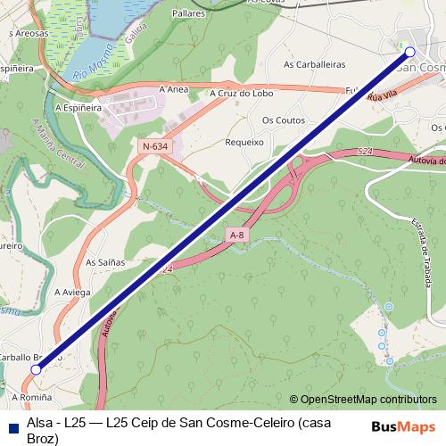Alsa - L25 bus Line Map