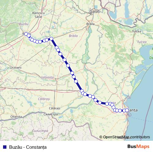 Buzău - Constanţa rail Line Map