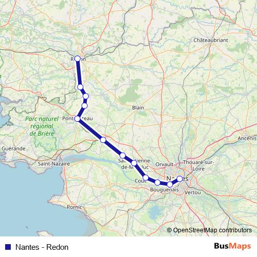 Nantes - Redon rail Line Map