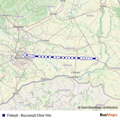 Feteşti - Bucureşti Obor Hm rail Line Map