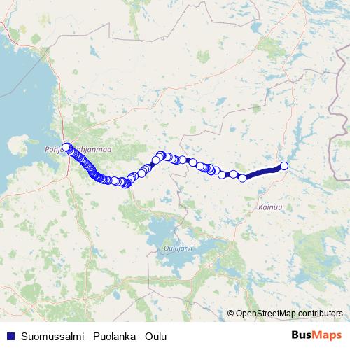 Suomussalmi - Puolanka - Oulu bus Line Map