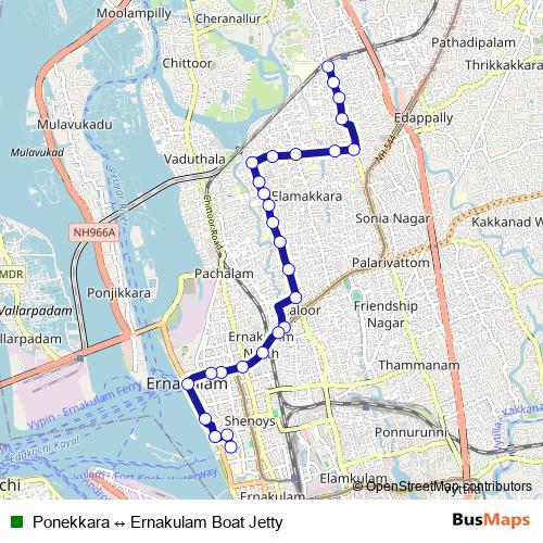 Ponekkara ↔ Ernakulam Boat Jetty bus Line Map