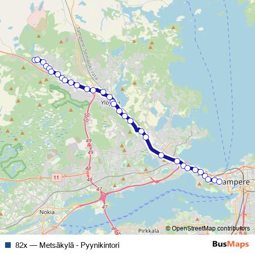 82x bus Line Map