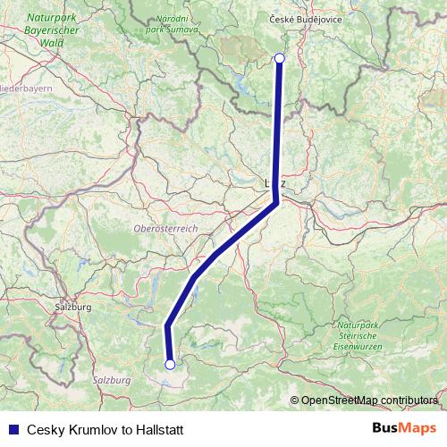 Cesky Krumlov to Hallstatt bus Line Map
