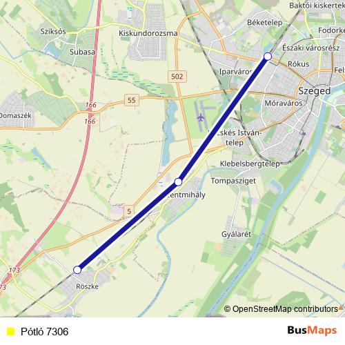 Pótló 7306 bus Line Map