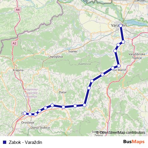 Zabok - Varaždin rail Line Map