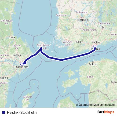 Helsinki-Stockholm ferry Line Map